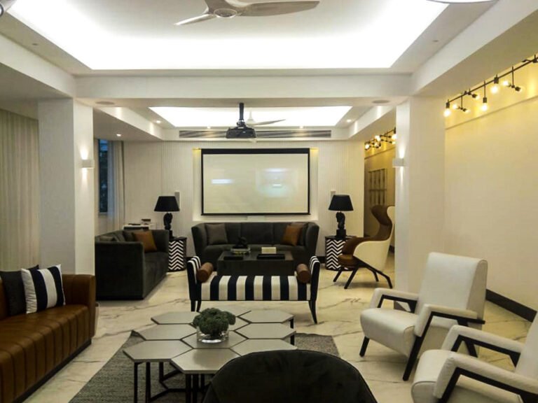 Modern Marine Drive Apartment adds Surround Sound and a Big Screen Entertainment System