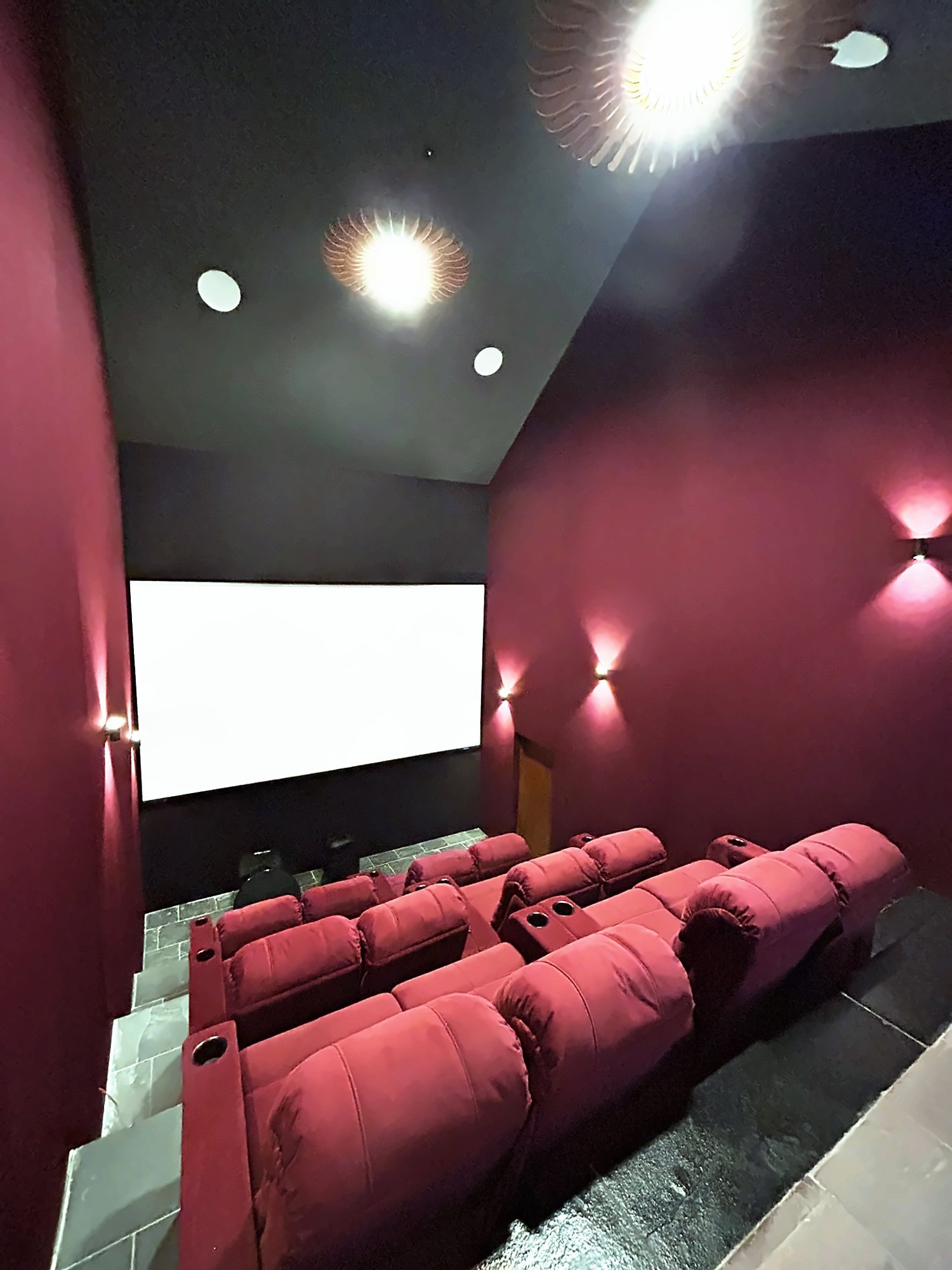 Calibrated home theatre screen wall and seating