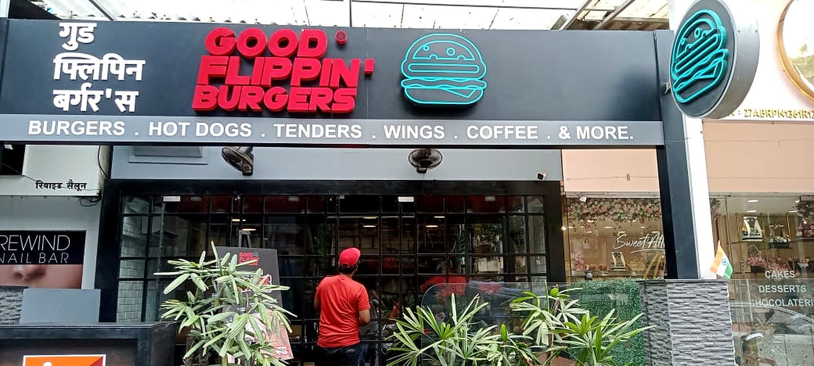 Good Flippin Burgers restaurant exterior with signage in Bandra, Mumbai