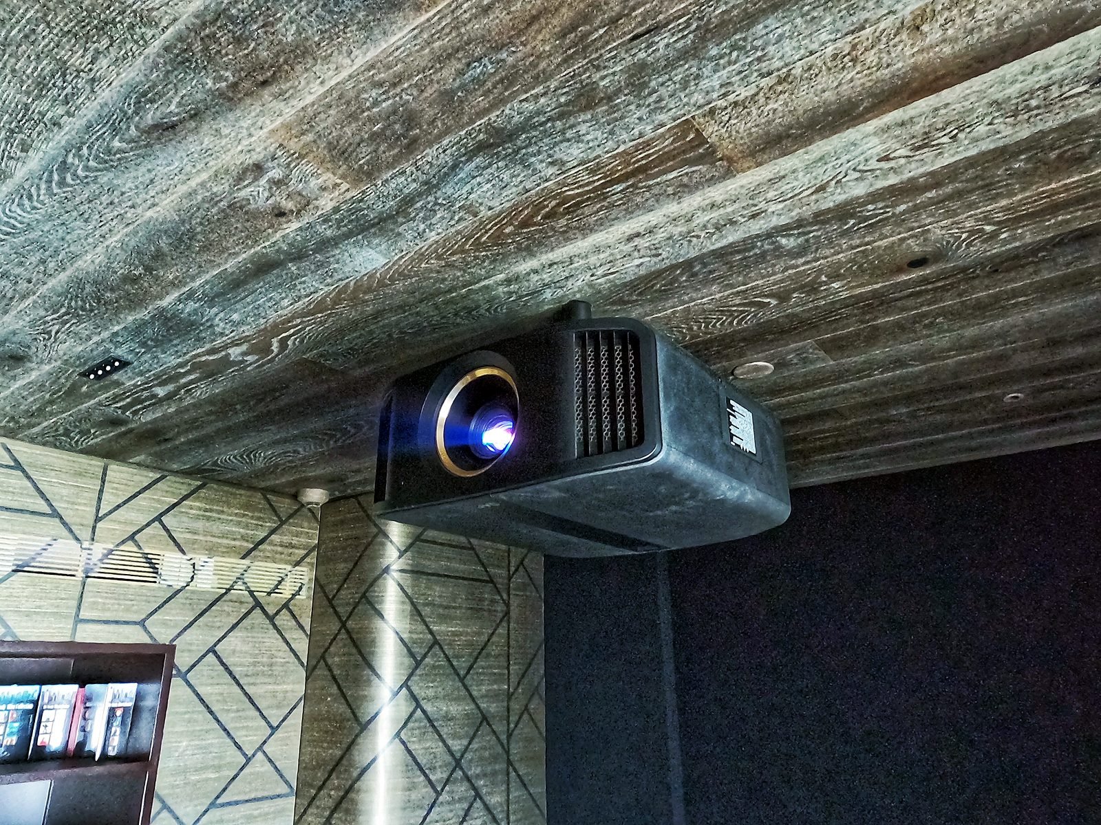 JVC 4K projector mounted in the ceiling of a Lower Parel home theatre