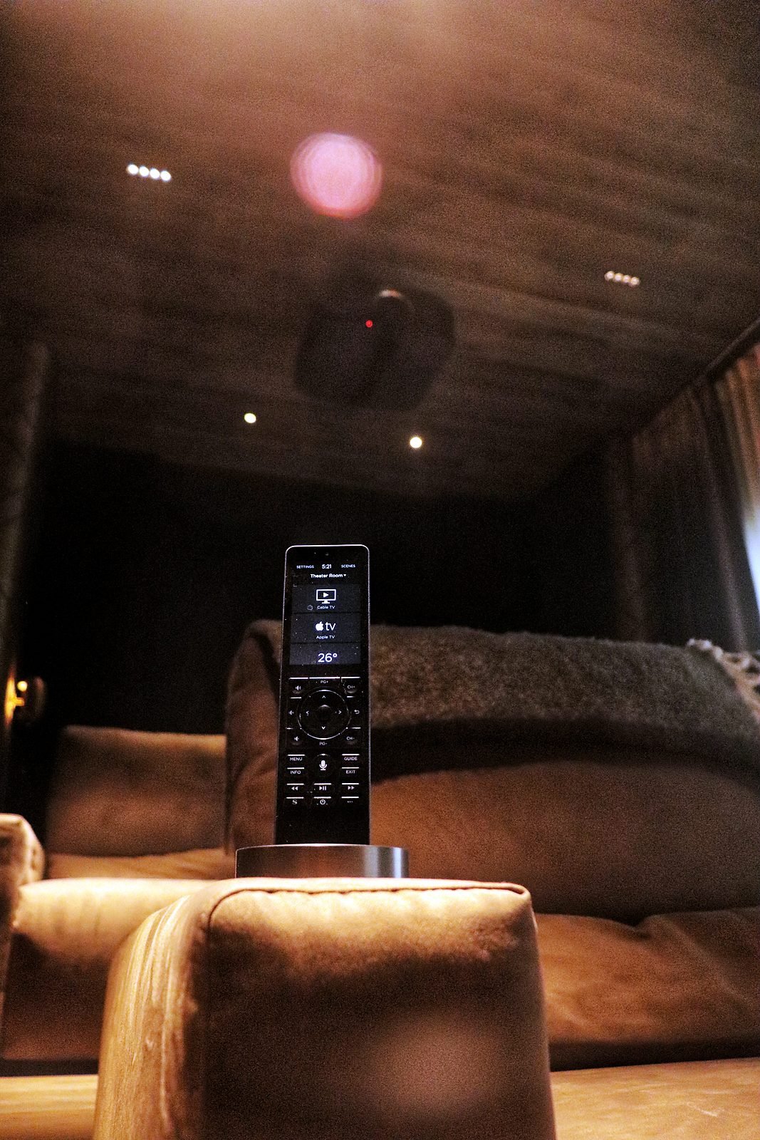 Savant remote in a Lower Parel home theatre