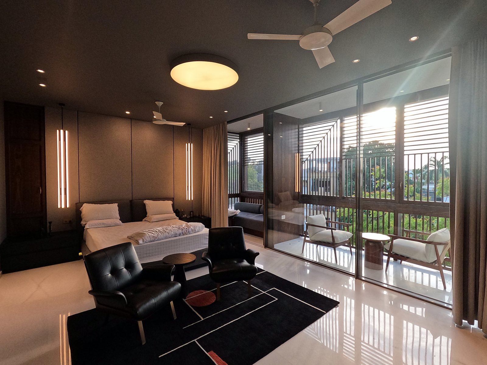 Bedroom suite with floor-to-ceiling windows in a Nagpur smart home
