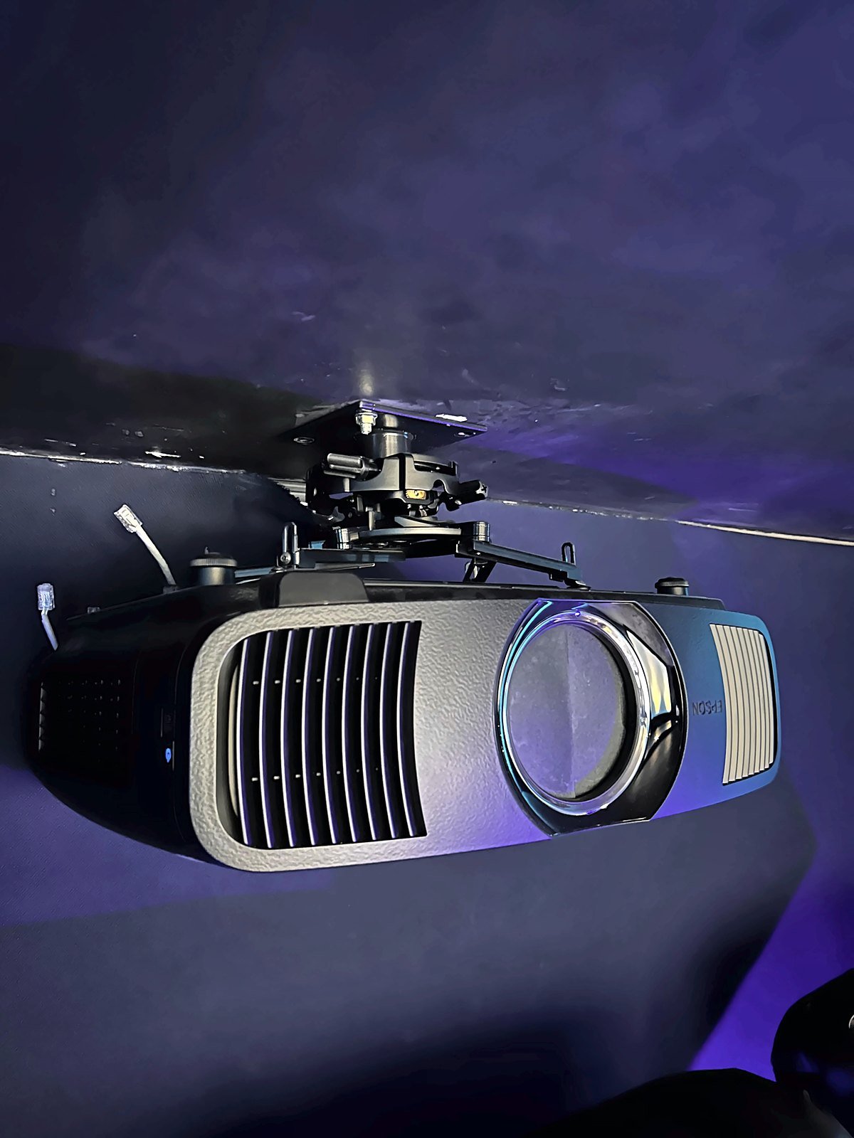 Ceiling-mounted projector in the Seawoods home theatre demo room